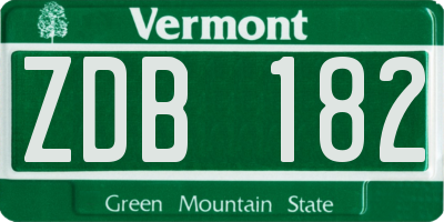 VT license plate ZDB182