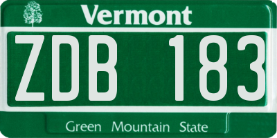 VT license plate ZDB183