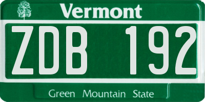VT license plate ZDB192