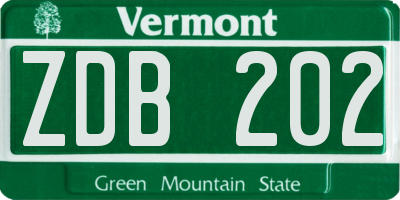VT license plate ZDB202