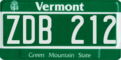 VT license plate ZDB212