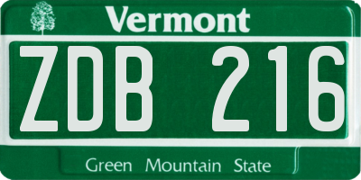 VT license plate ZDB216