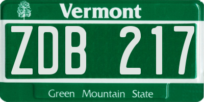 VT license plate ZDB217
