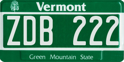 VT license plate ZDB222