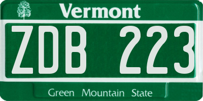 VT license plate ZDB223