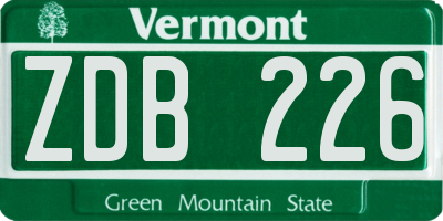 VT license plate ZDB226