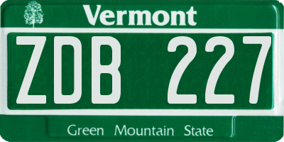 VT license plate ZDB227