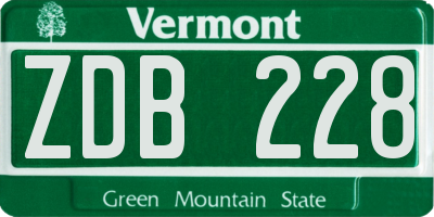 VT license plate ZDB228