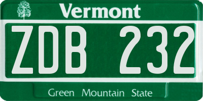 VT license plate ZDB232