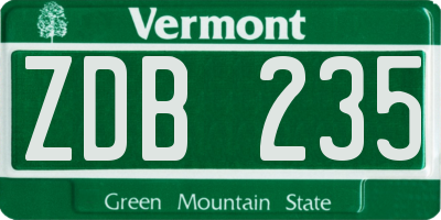VT license plate ZDB235