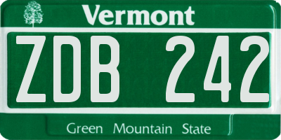 VT license plate ZDB242