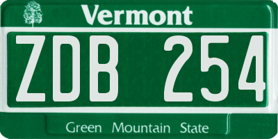 VT license plate ZDB254