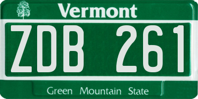 VT license plate ZDB261