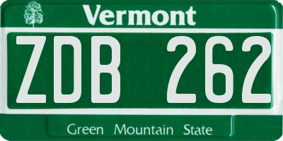 VT license plate ZDB262