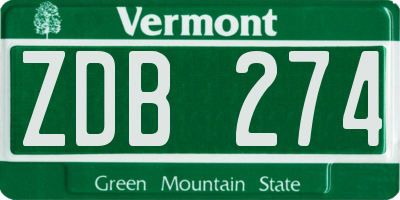 VT license plate ZDB274