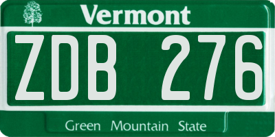 VT license plate ZDB276