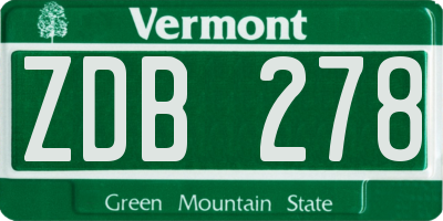 VT license plate ZDB278