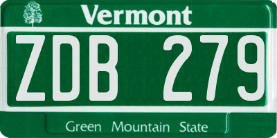 VT license plate ZDB279