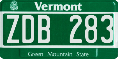 VT license plate ZDB283