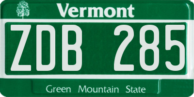 VT license plate ZDB285