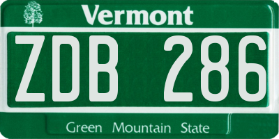VT license plate ZDB286