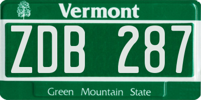 VT license plate ZDB287