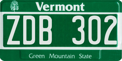 VT license plate ZDB302