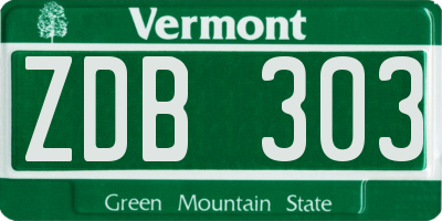 VT license plate ZDB303