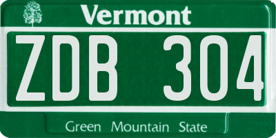 VT license plate ZDB304