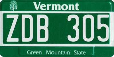 VT license plate ZDB305