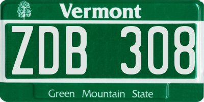VT license plate ZDB308