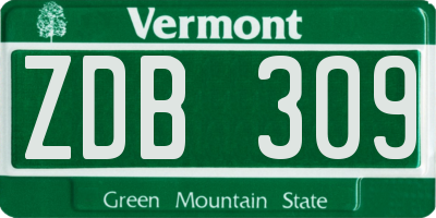 VT license plate ZDB309