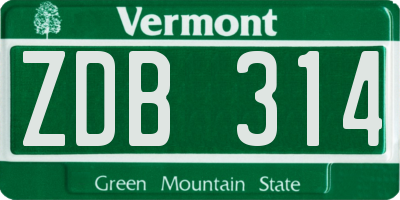 VT license plate ZDB314