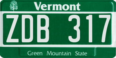 VT license plate ZDB317