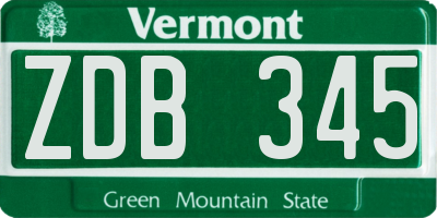VT license plate ZDB345