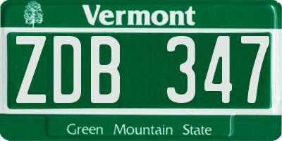 VT license plate ZDB347