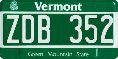 VT license plate ZDB352