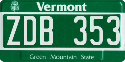 VT license plate ZDB353