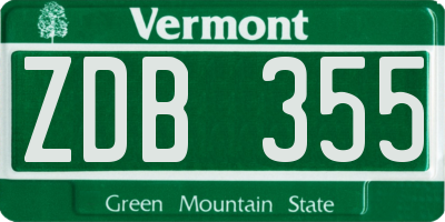 VT license plate ZDB355