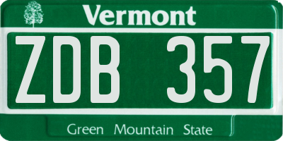 VT license plate ZDB357