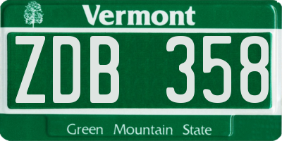 VT license plate ZDB358