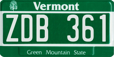 VT license plate ZDB361
