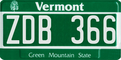VT license plate ZDB366