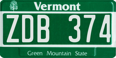 VT license plate ZDB374