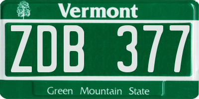 VT license plate ZDB377