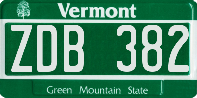 VT license plate ZDB382