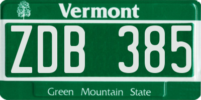 VT license plate ZDB385
