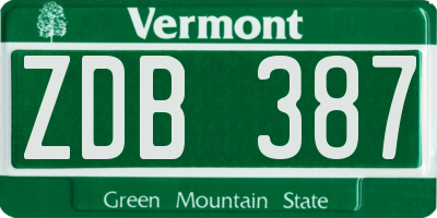 VT license plate ZDB387