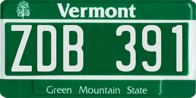 VT license plate ZDB391