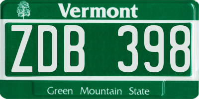 VT license plate ZDB398